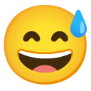 uśmiechnięta twarz z otwartymi ustami, oblana zimnym potem — emotka w stylu Google (Android), Noto Emoji