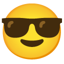 uśmiechnięta twarz w okularach przeciwsłonecznych — emotka w stylu Google (Android), Noto Emoji