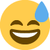 uśmiechnięta twarz z otwartymi ustami, oblana zimnym potem — emotka w stylu X (Twitter), Twemoji